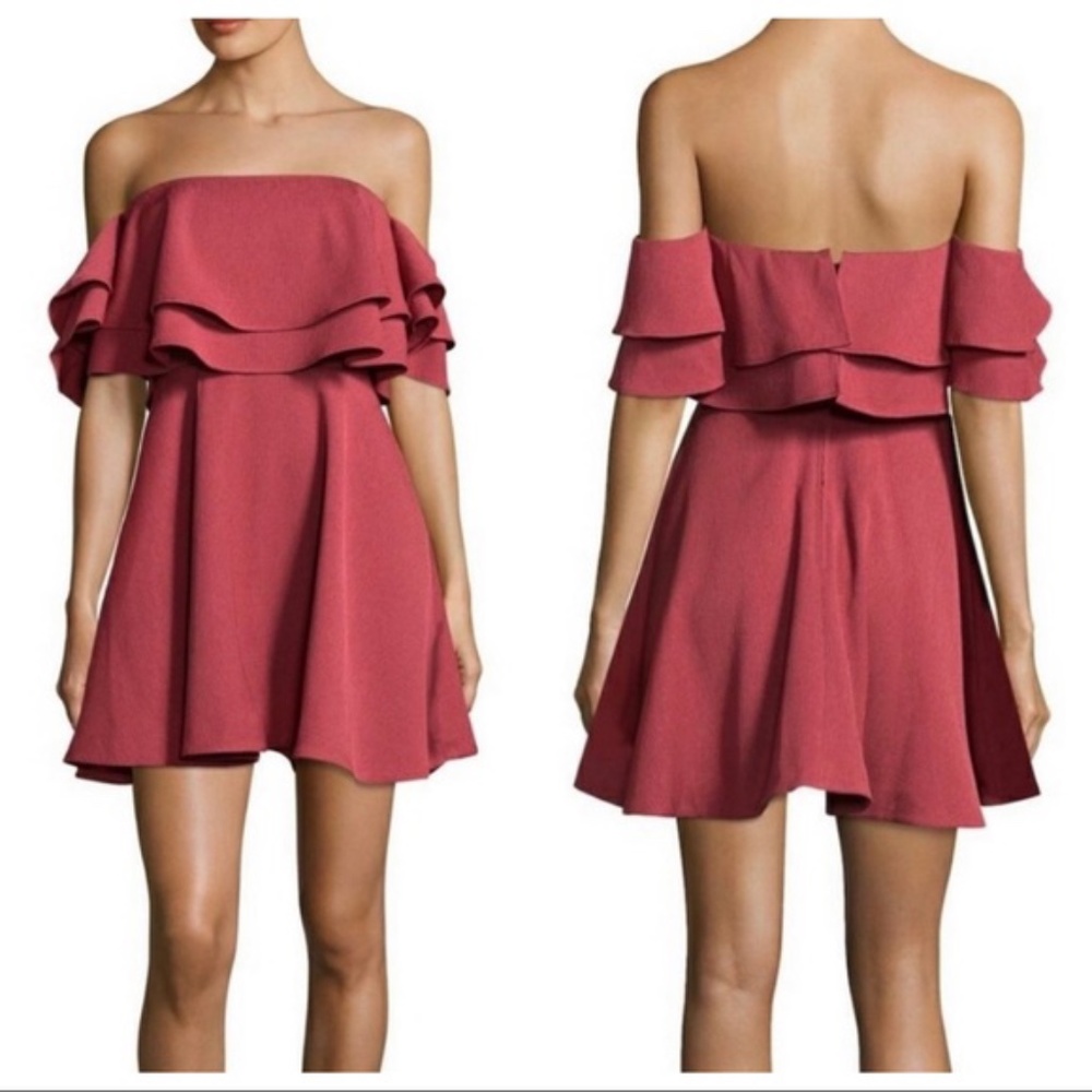 NEW Keepsake Two-Fold Off-the-Shoulder Mini Dress in Red Ochre size S